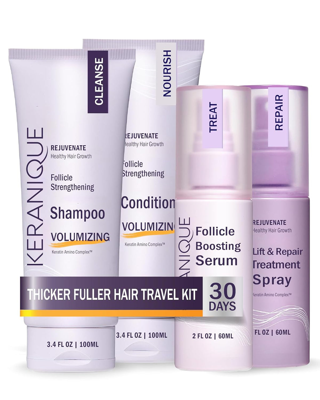 Hair Products Set for Thinning Hair - Volumizing Shampoo, Conditioner, Follicle Booster Serum, Spray for Fine Texture Boost, and Keratin Repair for Women