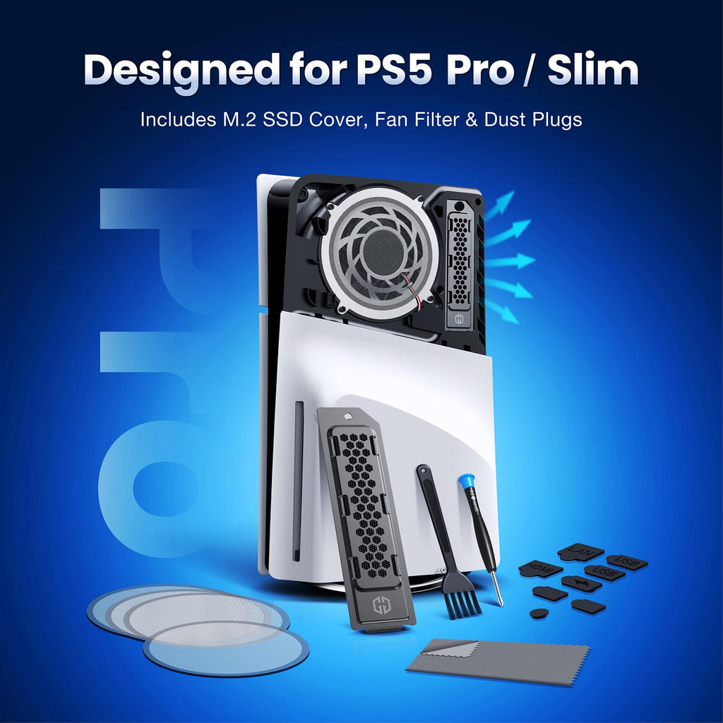 Premium Cooling and Dust Filter Kit for PS5 Pro & PS5 Slim - Includes M.2 SSD Dust Cover, Fan Dust Covers and Silicone Plugs, Improves PS5 Heat Ventilation and Durability