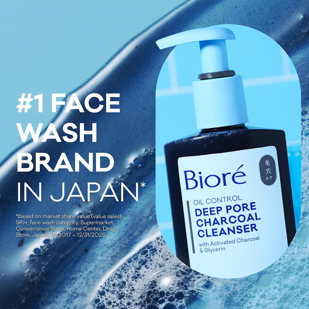 ビオレU Biore Deep Pore Charcoal Face Wash, Daily Facial Cleanser for Dirt & Makeup Removal, for Oily Skin, Value Size, 11.45 Fl Oz