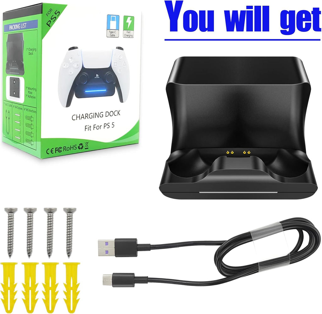 PS5 Controller Wall Mount Charger Dock with 3.3Ft Cord,Charging Station Holder Fits for PS5 Pro Wireless Controller with LED Indicators Fast Charging Speed Cable,Space Saving