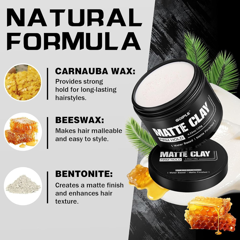 4.23Oz Men'S Hair Styling Clay, Firm Hold, Matte Finish, Hair Clay Low Shine with Natural Ingredients, Add Volume & Texture, Men'S Hair Product Ideal for All Men'S Hair Types 120G