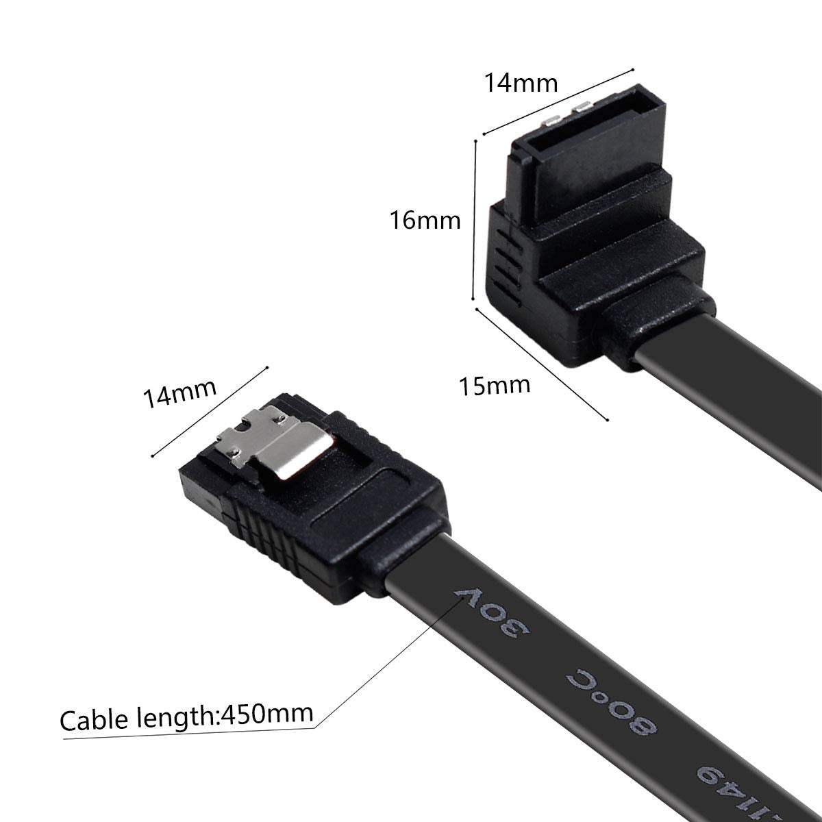 SATA Cable III, 3 Pack SATA Cable III 6Gbps 90 Degree Right Angle with Locking Latch 18 Inch for SATA HDD, SSD, CD Driver, CD Writer - Black