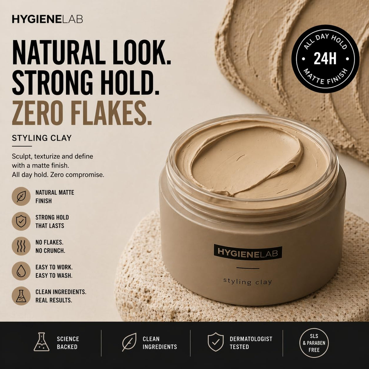 Hair Clay for Men, Strong Hold Matte Finish Styling, 3.5 Oz