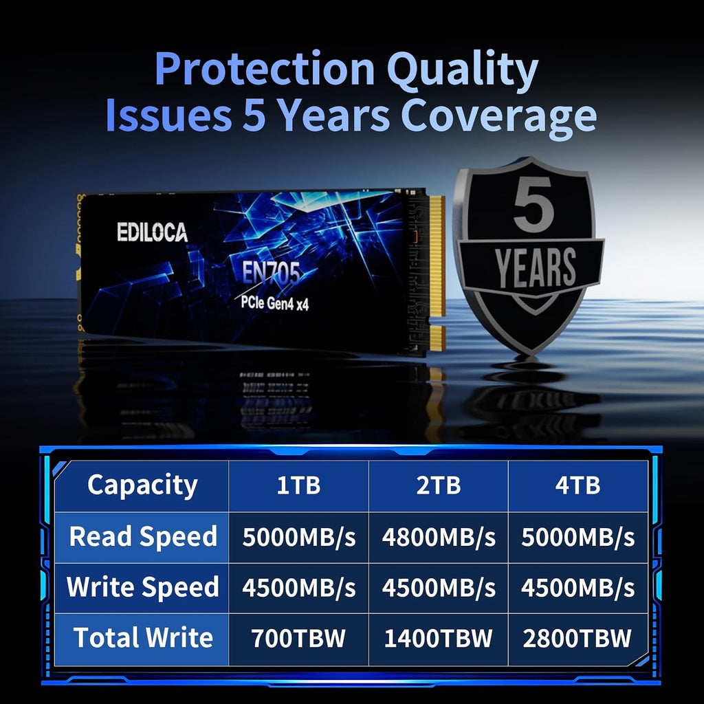 2TB SSD Nvme M.2 2280 Pcie Gen4 X4 Internal Solid State Drive for PS5, Gaming PC and Laptop, up to 4800Mb/S, with Dynamic SLC Cache (EN705)