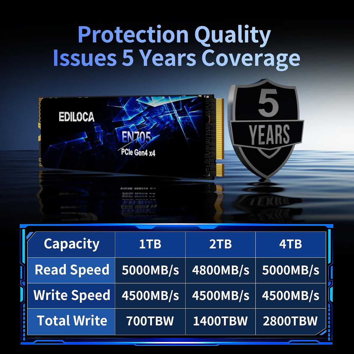 2TB SSD Nvme M.2 2280 Pcie Gen4 X4 Internal Solid State Drive for PS5, Gaming PC and Laptop, up to 4800Mb/S, with Dynamic SLC Cache (EN705)