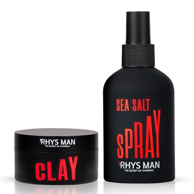 Fathers Gifts - Sea Salt Spray and Hair Clay Bundle for Men – Texturizing for Volume and Natural Beach Texture with Strong Hold Water-Based Clay – Matte Finish Styling Set, Grooming Gift