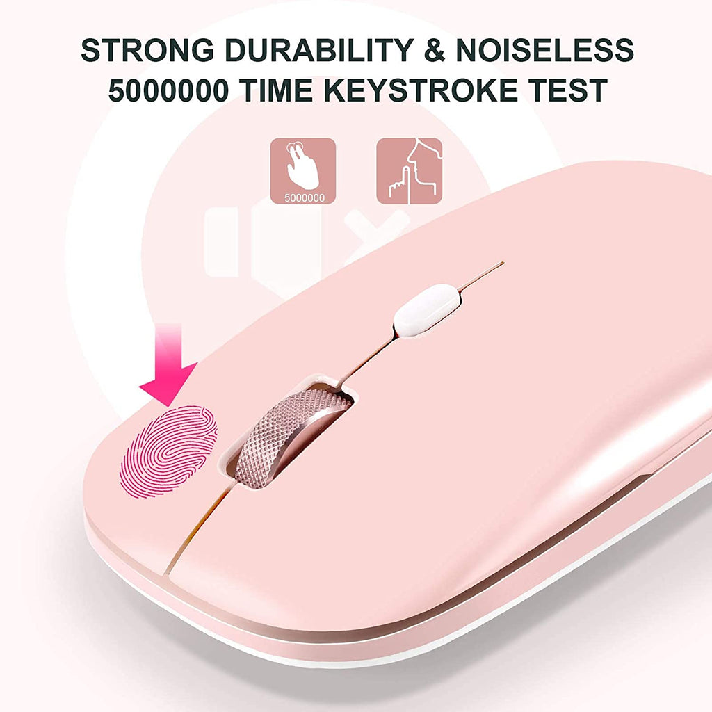Wireless Flat Mouse, 2.4G Optical Mouse for Laptop, PC, Chromebook, Notebook, Especially Designed for Computer Bags (Pink)