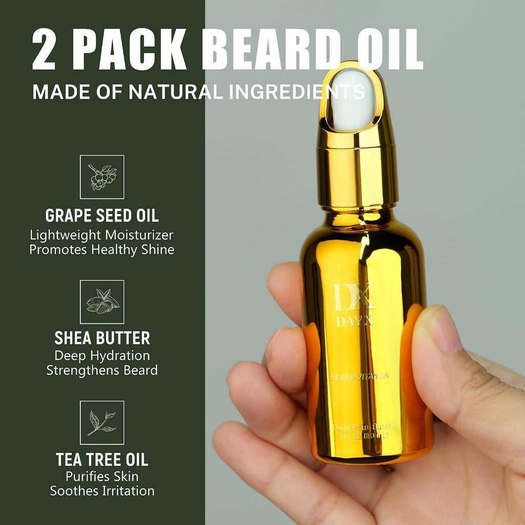 Beard Grooming Kit for Black Men W/ Beard Oil, Balm, Brush, Comb & Scissors