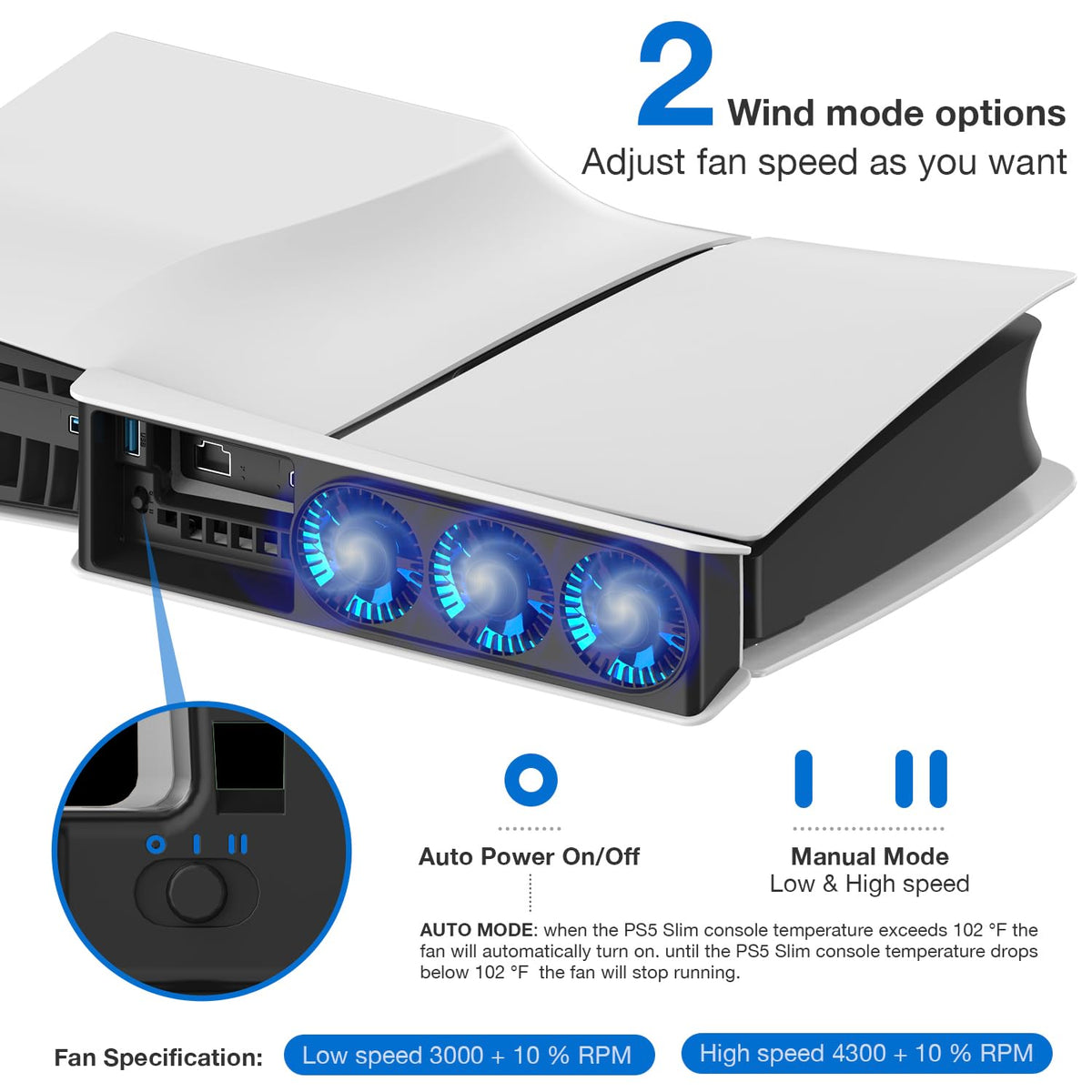 Cooling Fan for PS5 Slim, Upgraded Quiet Cooler Fan with LED Light, for PS5 Slim Console Digital & Discs Edition