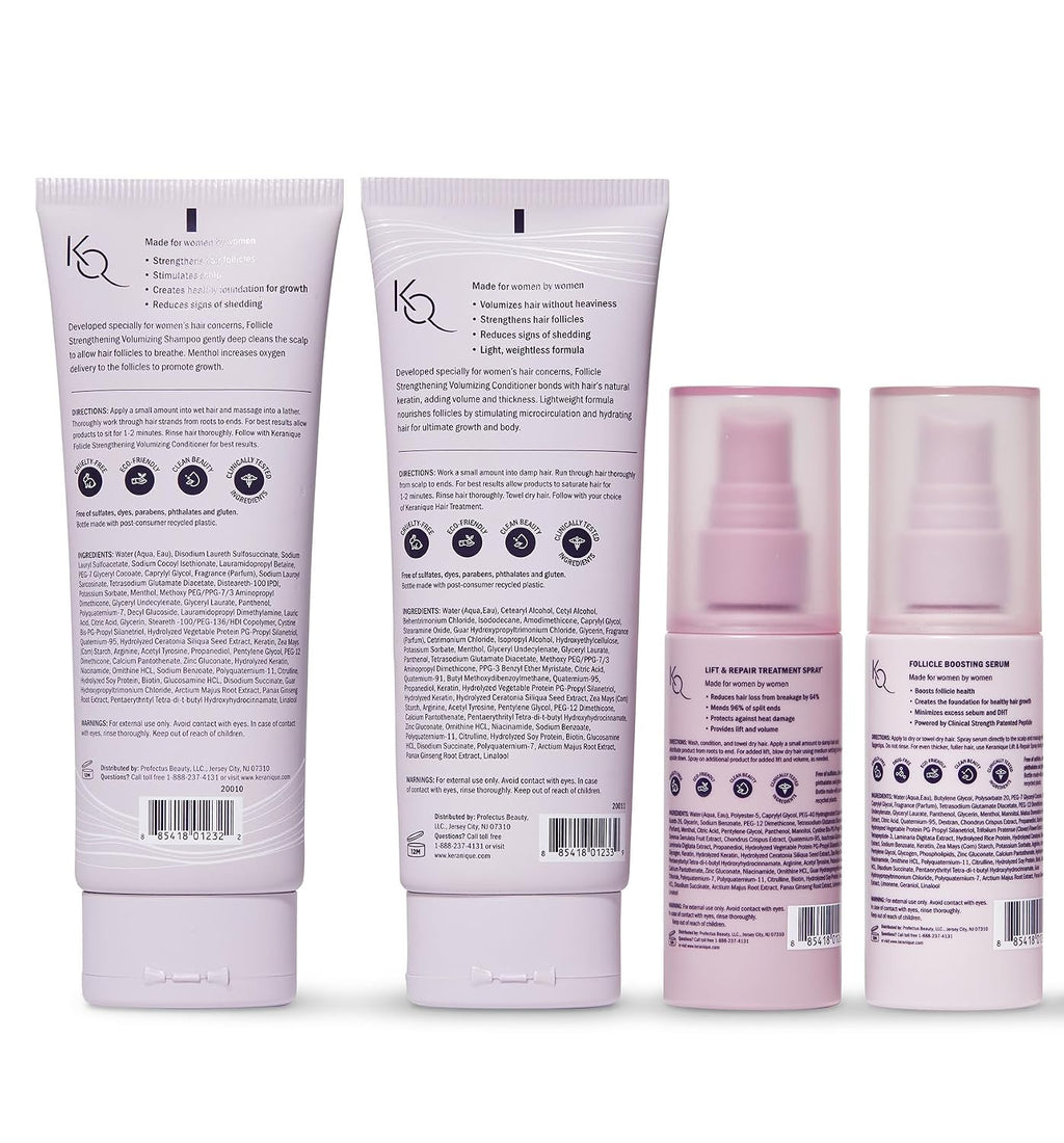 Hair Products Set for Thinning Hair - Volumizing Shampoo, Conditioner, Follicle Booster Serum, Spray for Fine Texture Boost, and Keratin Repair for Women