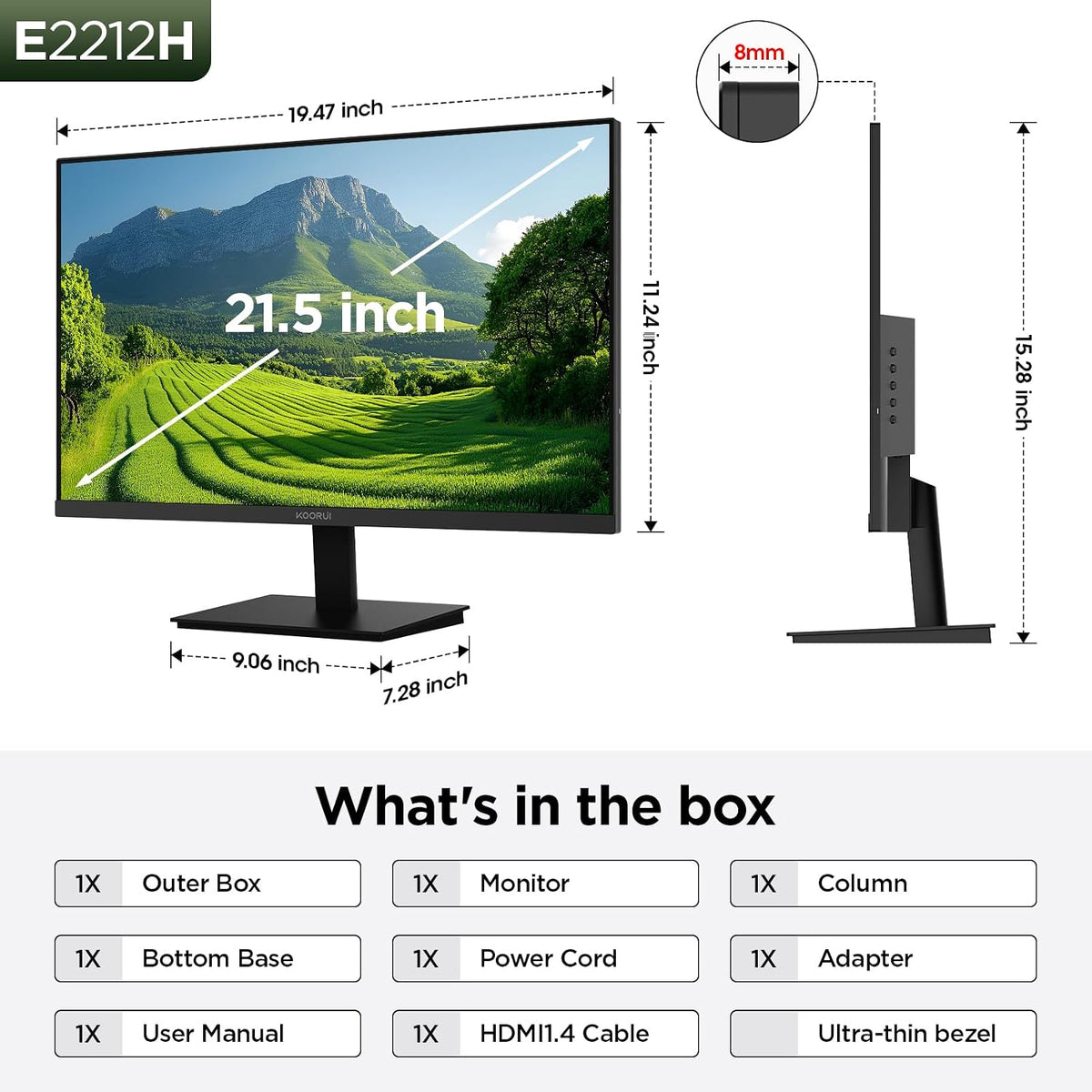 22 Inch Computer Monitor FHD 120Hz VA VESA Low Blue Light, E2212H