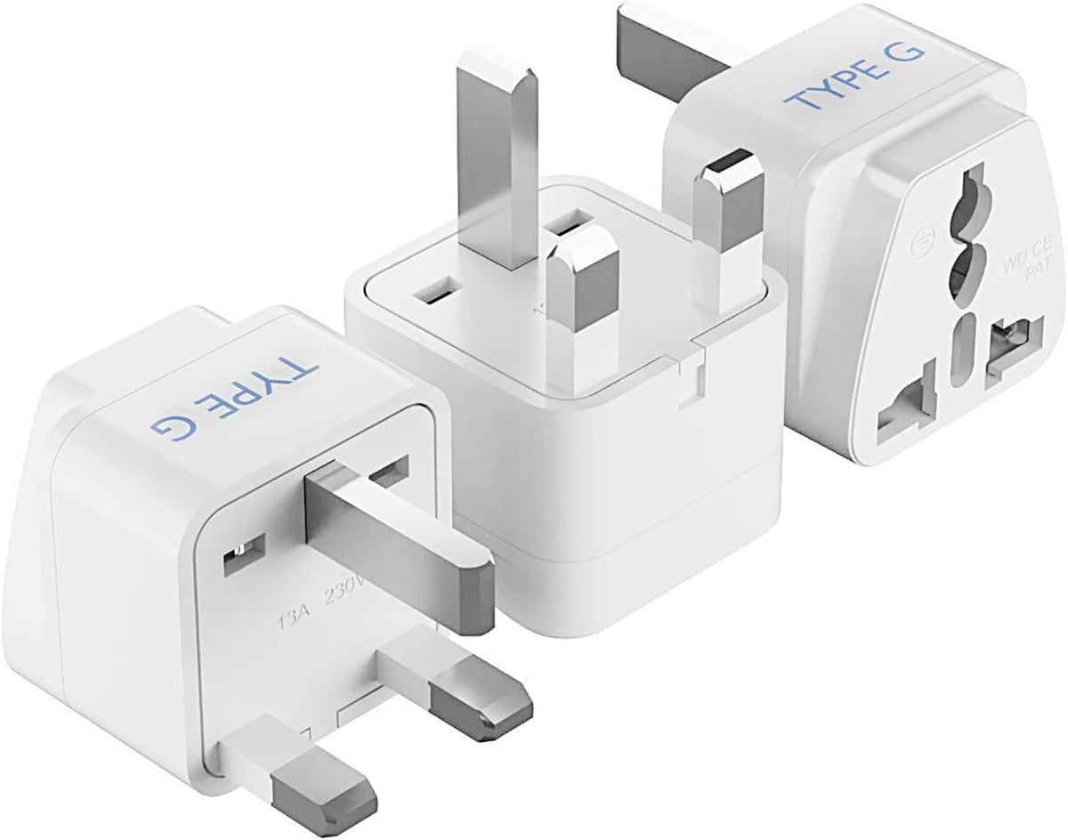 UK Adapters for Travel - Type G, Grounded, Universal Input, 3 Pack