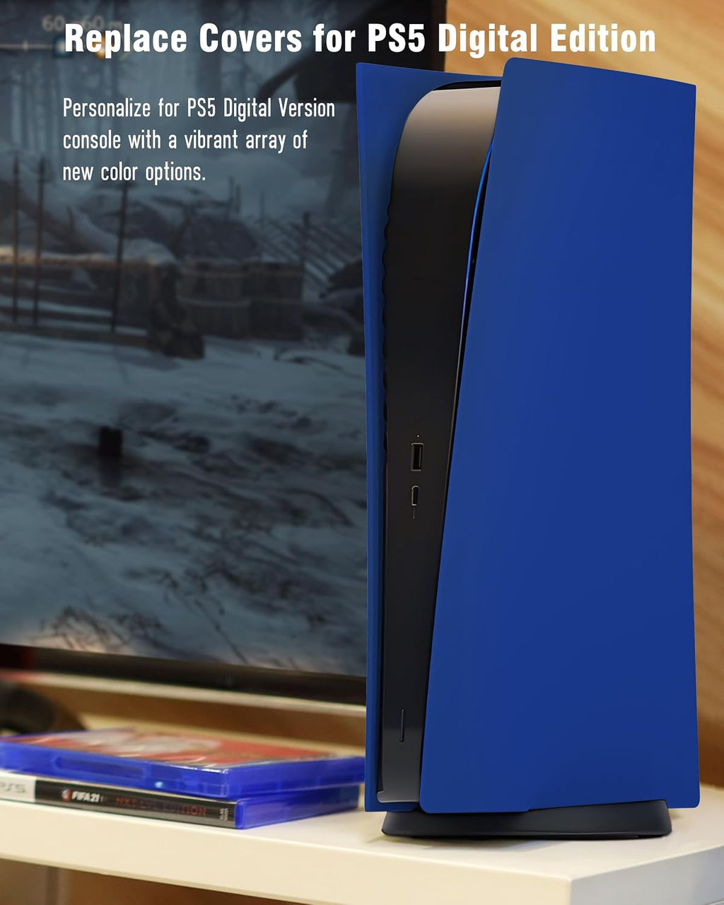 Faceplate for PS5 Digital Edition, Anti-Scratch Dustproof Plates Replacement Cover Skin Accessories Compatible with PS5 Console Digital Edition, Blue, 2020 Standard Version