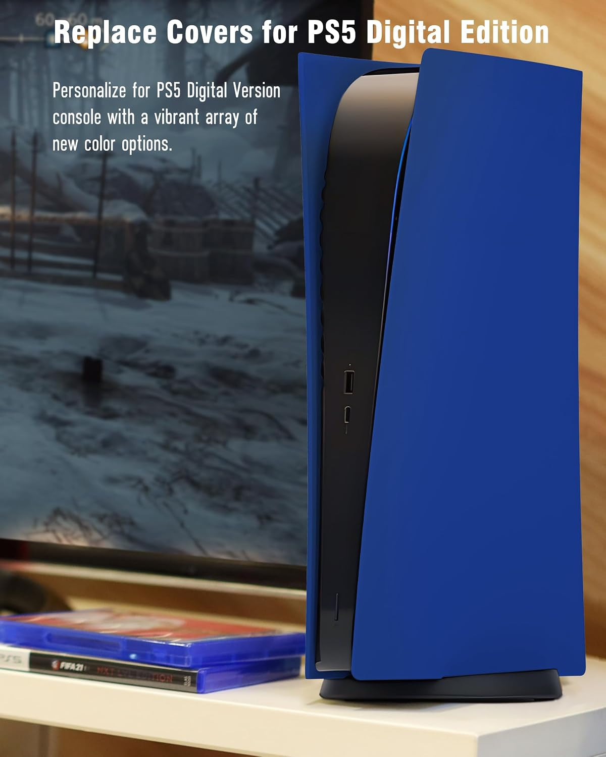 Faceplate for PS5 Digital Edition, Anti-Scratch Dustproof Plates Replacement Cover Skin Accessories Compatible with PS5 Console Digital Edition, Blue, 2020 Standard Version