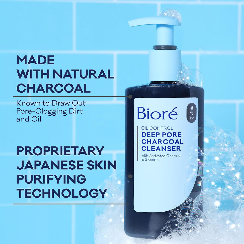 ビオレU Biore Deep Pore Charcoal Face Wash, Daily Facial Cleanser for Dirt & Makeup Removal, for Oily Skin, Value Size, 11.45 Fl Oz