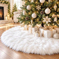 48 Inch White Faux Fur Christmas Tree Skirt, Luxury Plush Tree Base Cover for Holiday Party and Home Christmas Decor