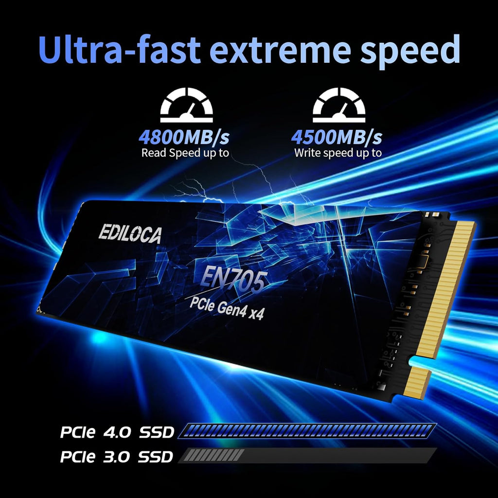 2TB SSD Nvme M.2 2280 Pcie Gen4 X4 Internal Solid State Drive for PS5, Gaming PC and Laptop, up to 4800Mb/S, with Dynamic SLC Cache (EN705)