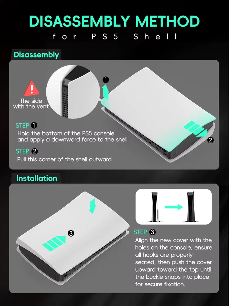 Black Faceplate Cover for PS5 Disc Console Replacement Shell Protective Gaming Accessories