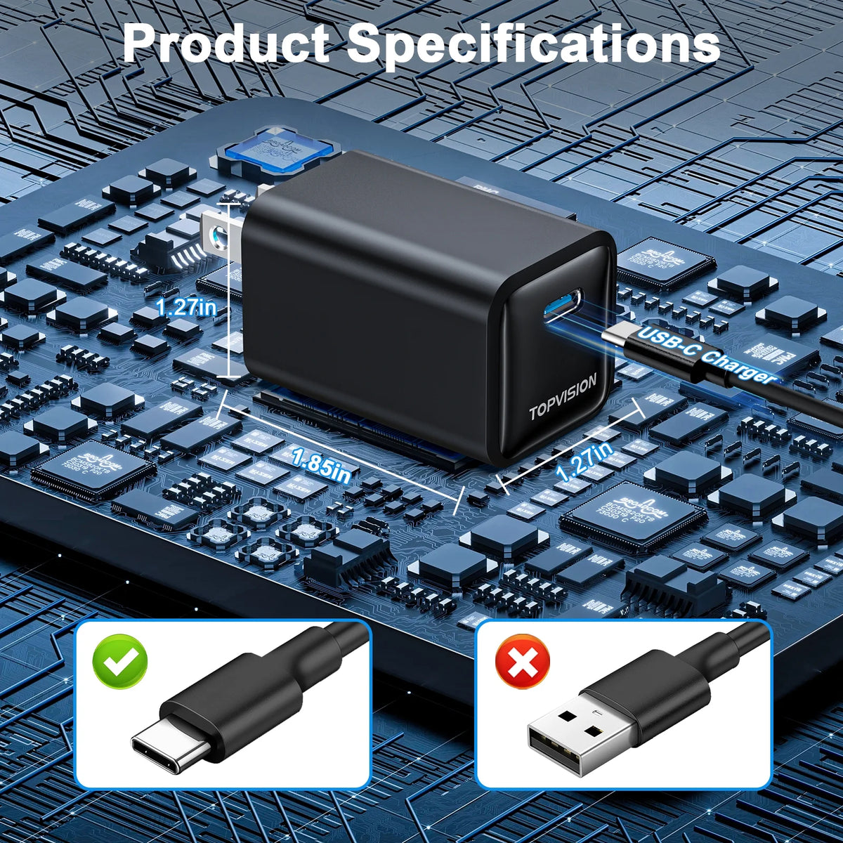 USB-C Charger Block 65W, Fast Charging Wall Charger Adapter for Apple, Android, 1 Pack