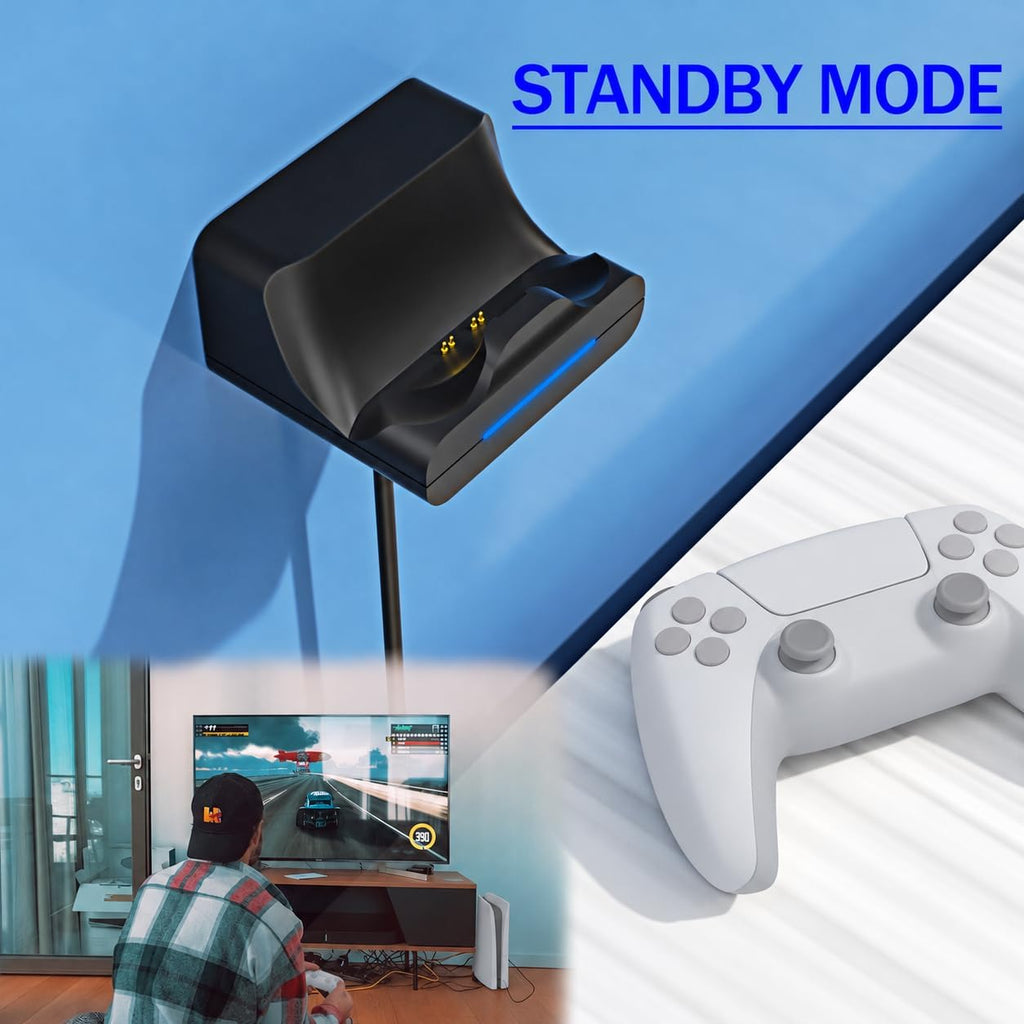 PS5 Controller Wall Mount Charger Dock with 3.3Ft Cord,Charging Station Holder Fits for Midnight Black PS5 Pro Wireless Controller with LED Indicators Fast Charging Speed Cable, 2 Pack