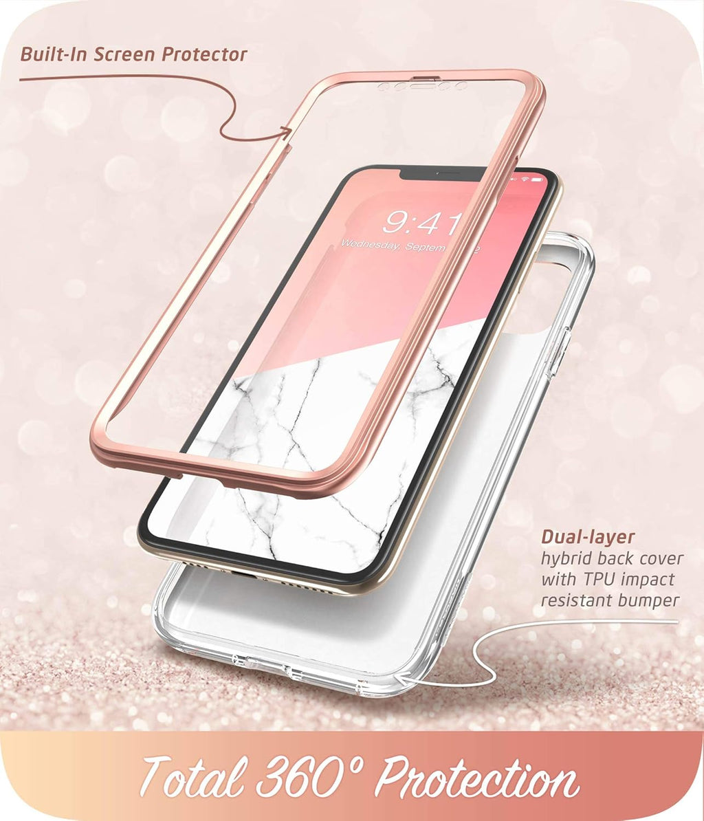 for Iphone 11 Pro Max Case with Built-In Screen Protector, Marble