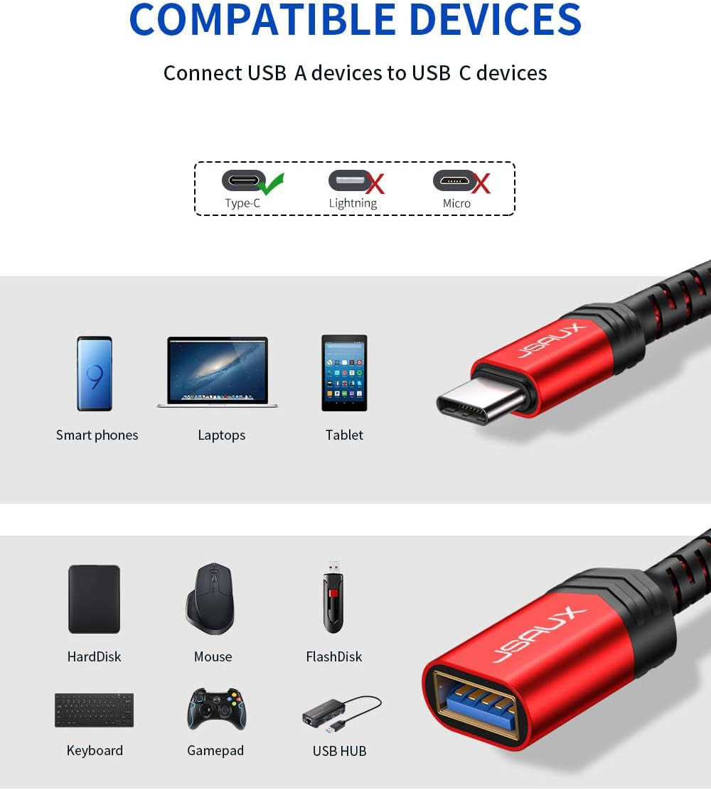 USB C to USB Adapter 3.0 [2 Pack], Type C OTG Adapter-Red