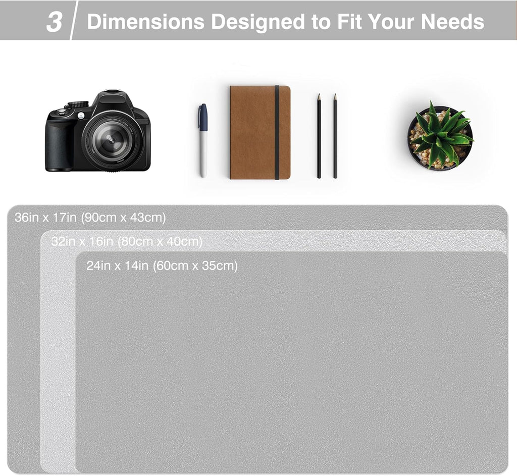 Dual Sided Desk Pad, Large Desk Mat, Waterproof Desk Blotter Protector Mouse Pad, Leather Desk Pad Large for Keyboard and Mouse (36" X 17", Gray/Sliver)