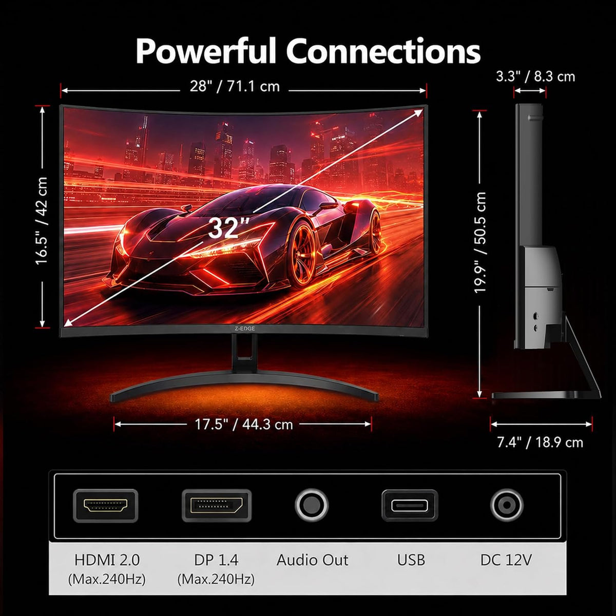 Z-Edge 32 Inch Curved Computer Monitor,1080P, 240Hz/180Hz PC Screen