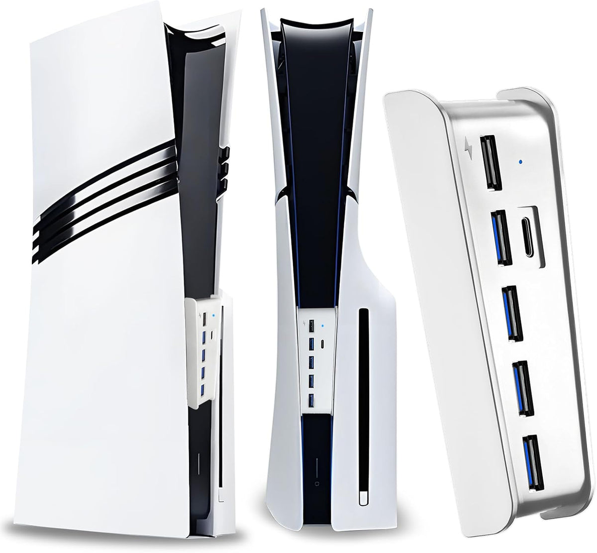 6 Port USB Hub for PS5 Pro & PS5 Slim Console Disc/Digital, High-Speed Extra USB Ports for PS5 Slim Pro Accessories, PS5 Hub Charger Splitter Adapter with 4 USB 2.0 + 1 USB Charging Port +1 Type C 3.0