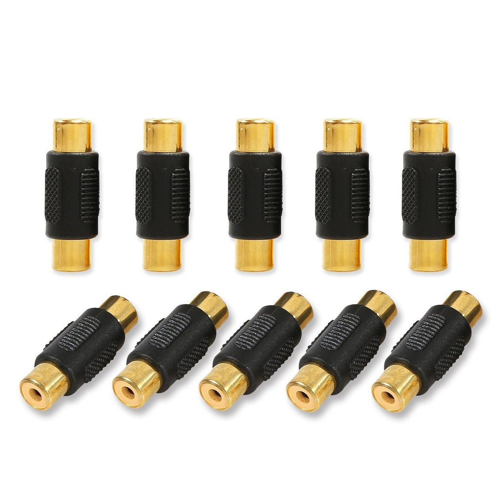 10 Pack RCA Female to Female Coupler Audio Video Gold Adapter