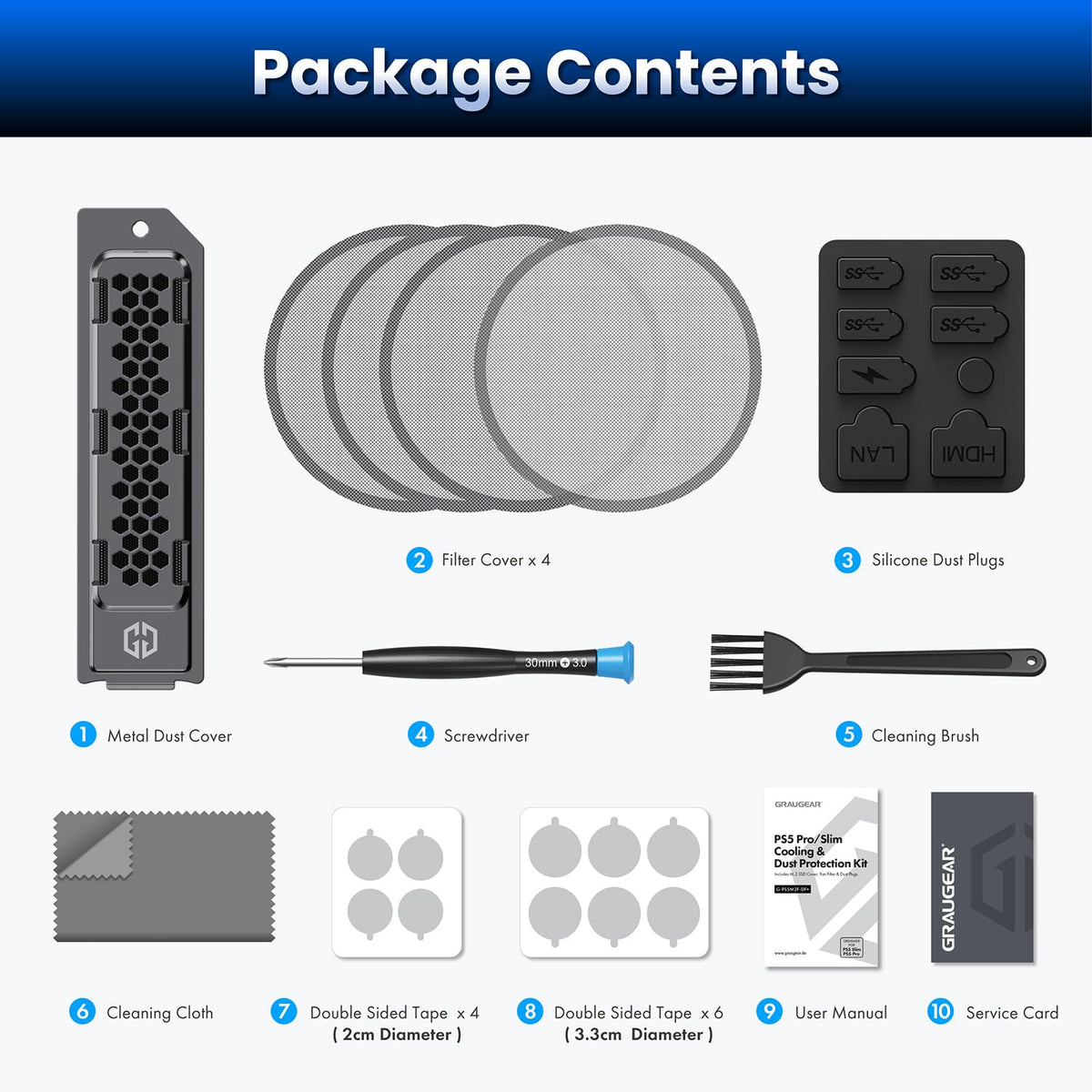Premium Cooling and Dust Filter Kit for PS5 Pro & PS5 Slim - Includes M.2 SSD Dust Cover, Fan Dust Covers and Silicone Plugs, Improves PS5 Heat Ventilation and Durability