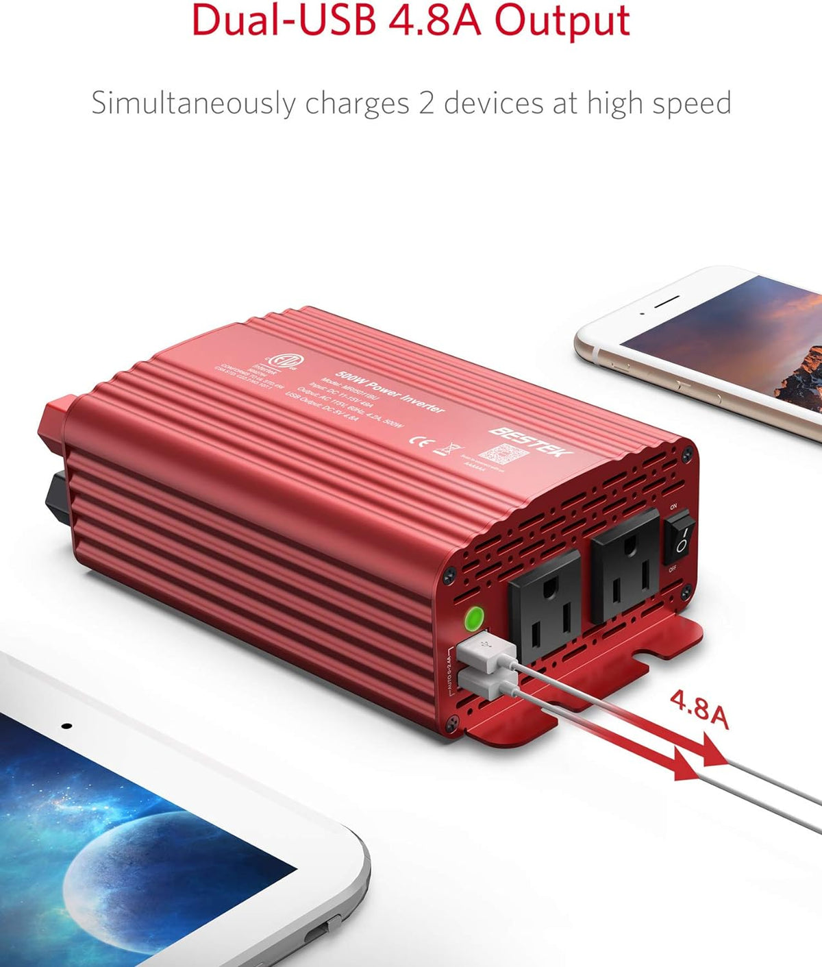 500W Car Power Inverter 12V DC to 110V AC Converter for Vehicles