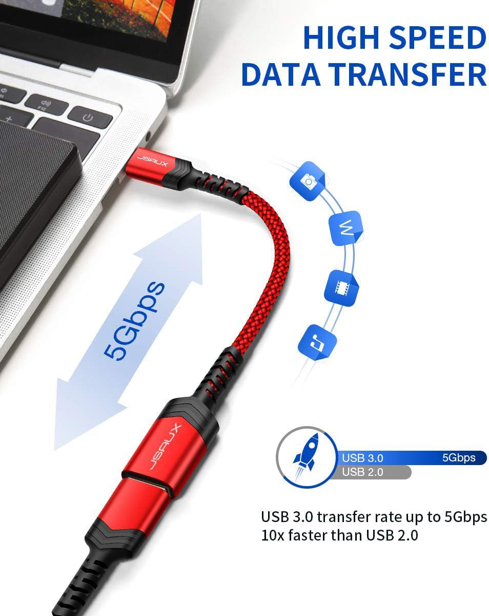 USB C to USB Adapter 3.0 [2 Pack], Type C OTG Adapter-Red
